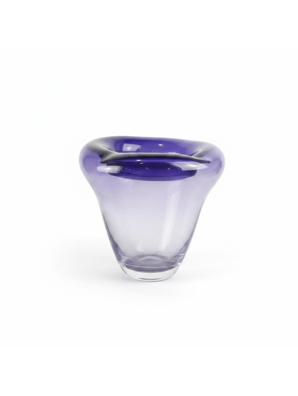 Heavy Blue Amethyst Art Glass Vase Thick Rolled Rim Cased Modern Hand Blown 8 in